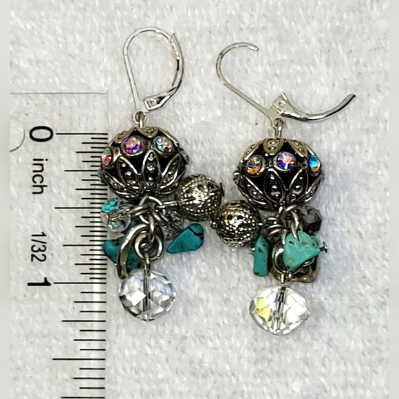 Chunky Turquoise and Silver Necklace and Dangle Earrings Set / Pierced - Picture 3 of 4